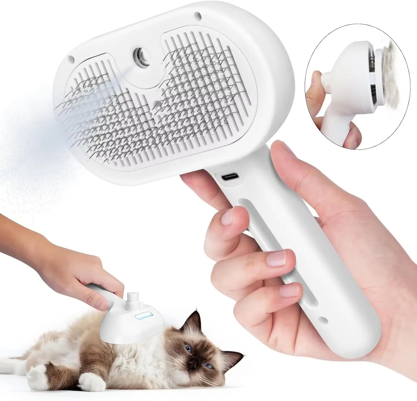 3-in-1 Electric Pet Grooming Brush with Steam and Spray for Cats and Dogs - Massage and Hair Removal Comb