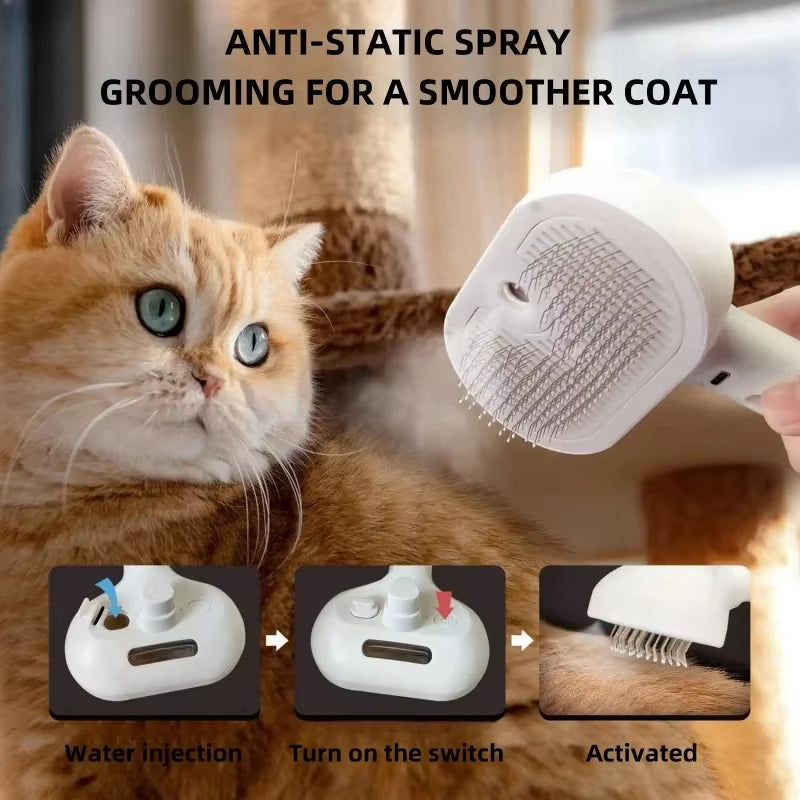 3-in-1 Electric Pet Grooming Brush with Steam and Spray for Cats and Dogs - Massage and Hair Removal Comb