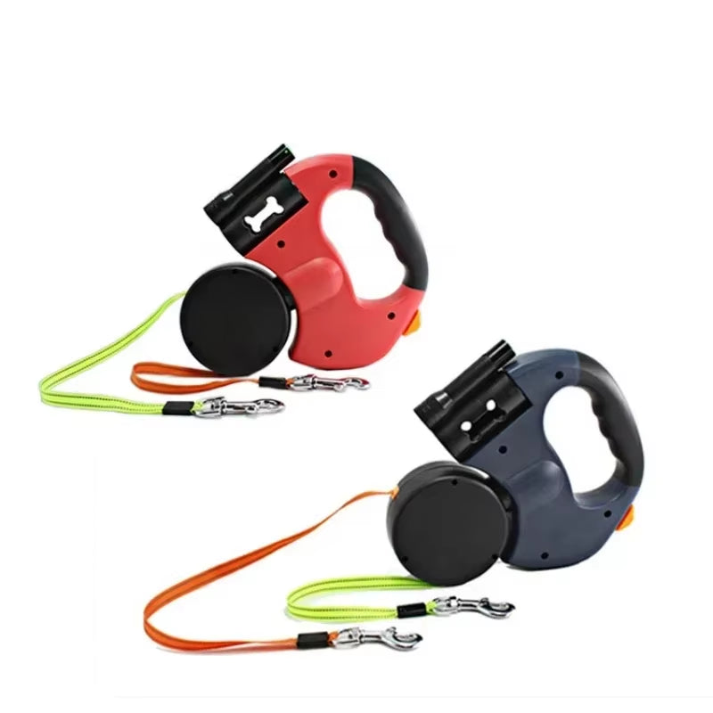 LED Automatic Retractable Dog Leash with Dual-Head Design and Plastic Storage Box - Pet Supply Accessories